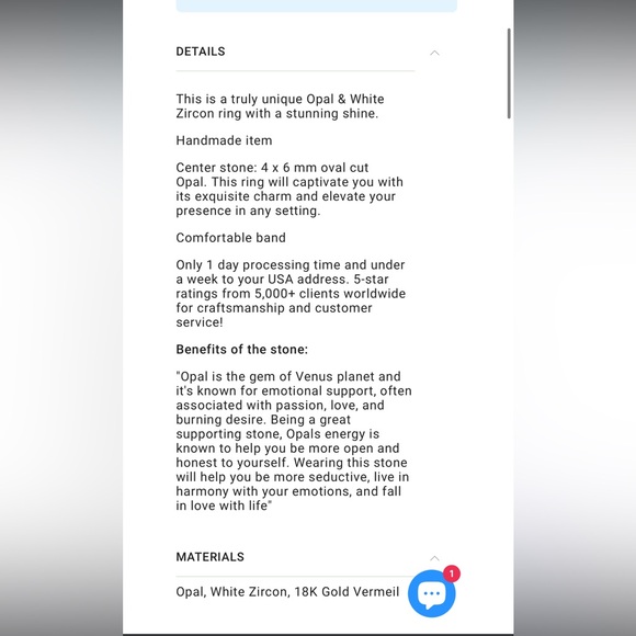 Handmade 18K Rose Gold Vermeil Opal and White Zircon Ring Size 10 - Picture 10 of 11